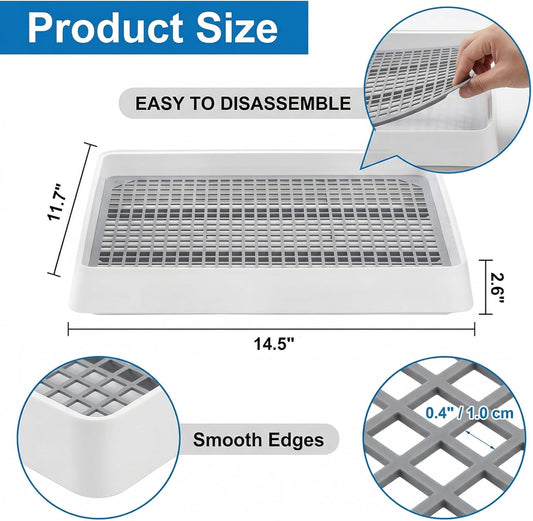 Close up view of the detachable mesh grate for rabbit cage hygiene