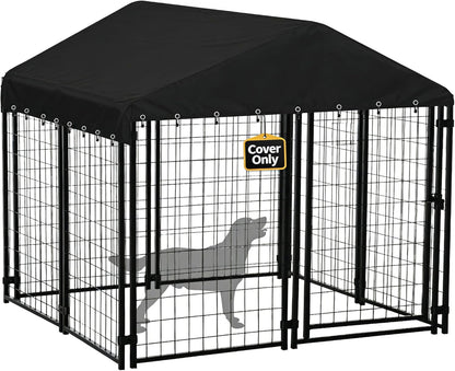 DHGSIUT heavy duty dog kennel cover front view on outdoor frame