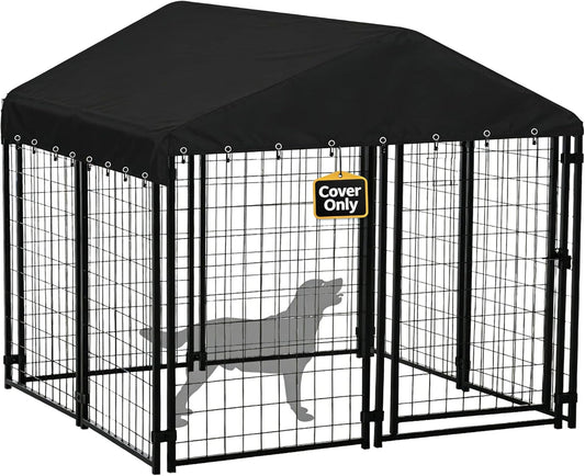 DHGSIUT heavy duty dog kennel cover front view on outdoor frame