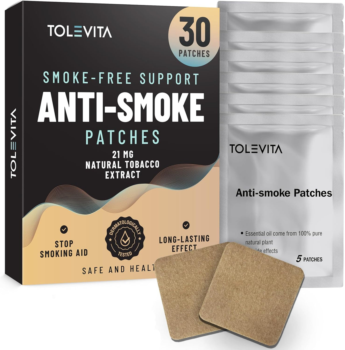 TOLEVITA Anti-Smoke Herbal Patches front packaging for smoking cessation.