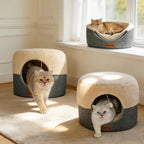 2-in-1 Foldable Cat Bed for Indoor Cats, Cat Cave & Sofa Bed | 15.7"D x 13"H, Reversible Plush & Linen Cushion,Enclosed Cat Bed, Hanging Cat Toys, Non-Slip, Small Cat House, Grey - Image 11