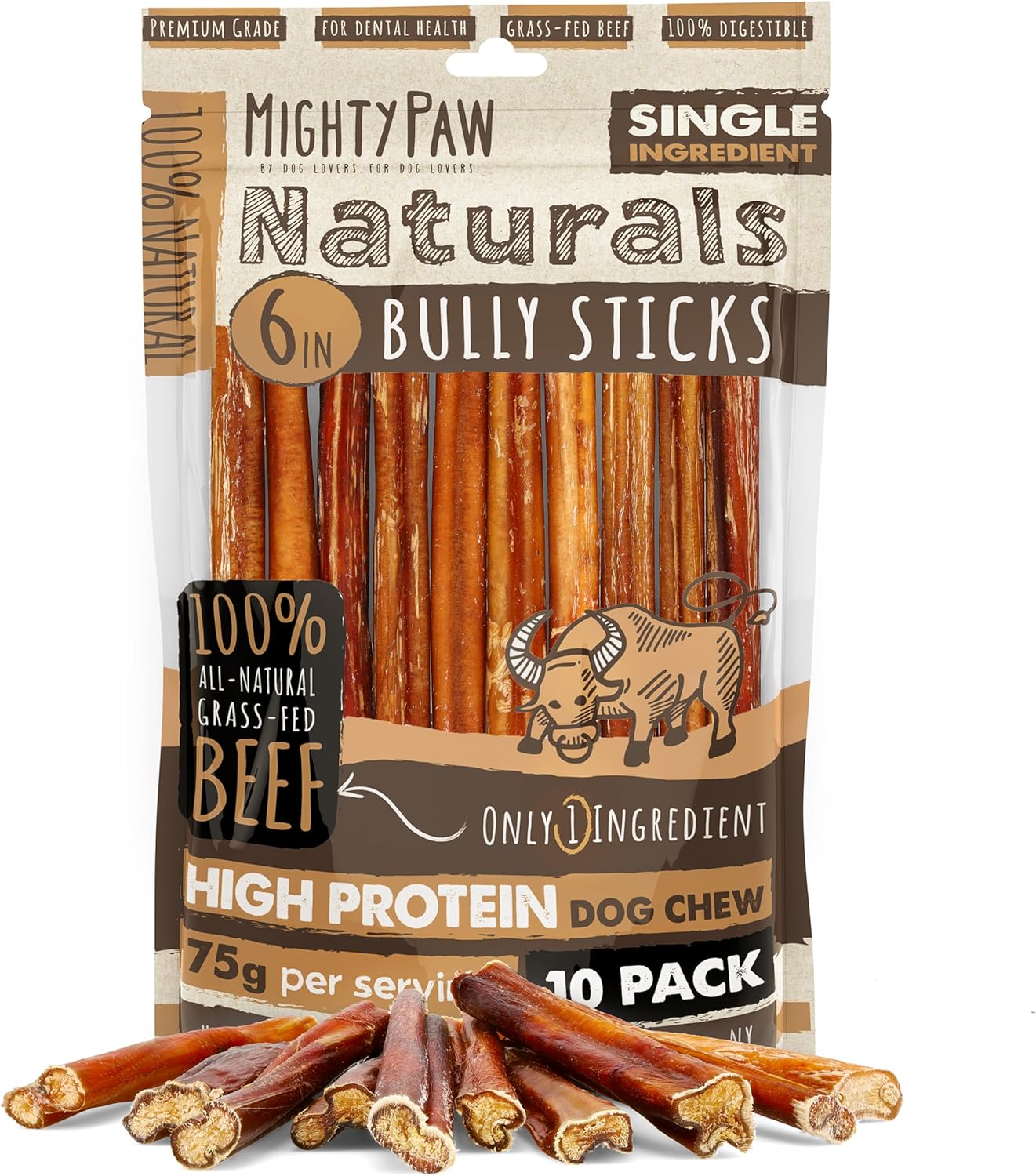 Mighty Paw Long Lasting 12" Bully Sticks for Dogs - All Natural Grass Fed Beef Chews. Lower Odor Dog Bully Sticks for Large Dogs, Medium and Small Breeds. Single Ingredient Treats - Image 15
