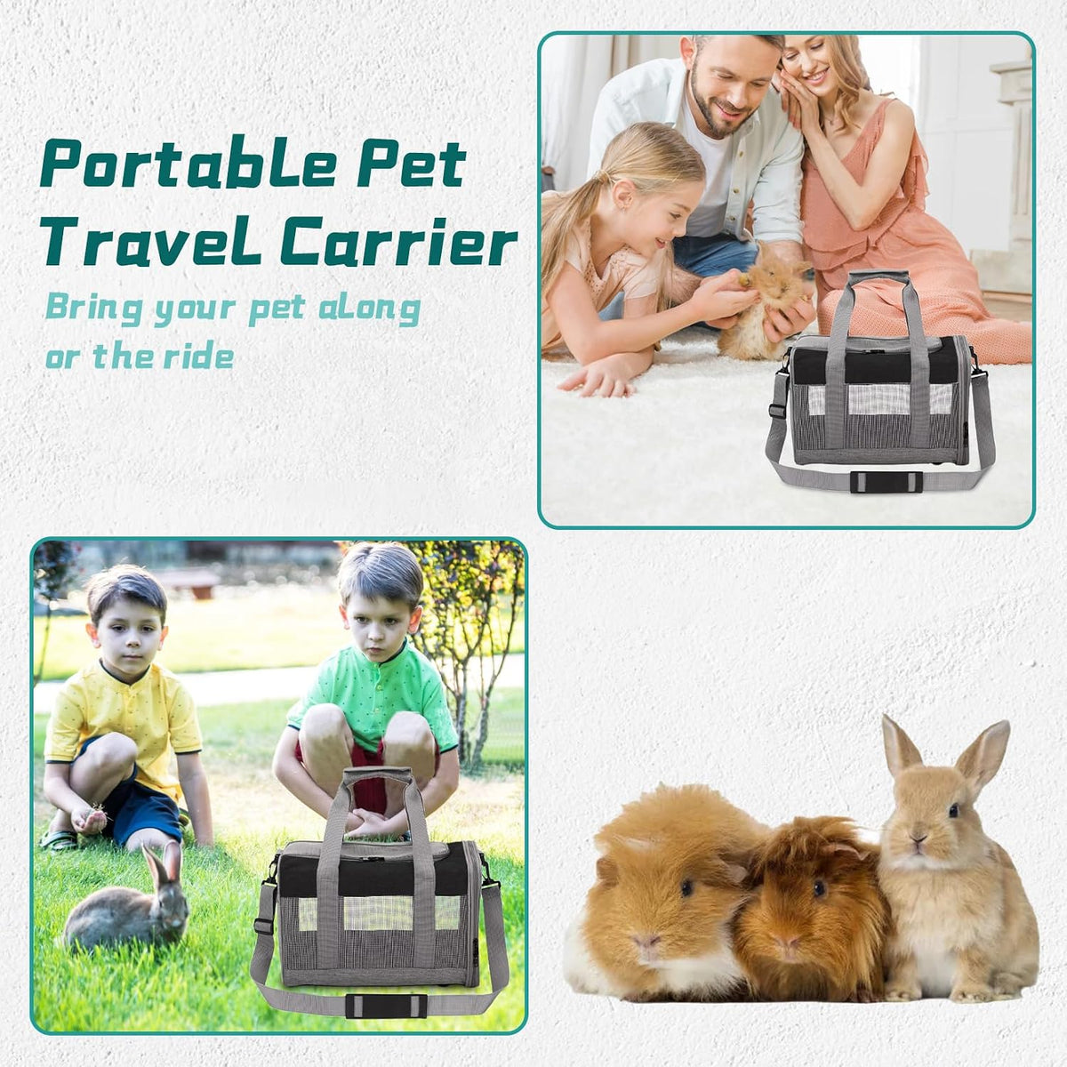 Travel rabbit carrier zipper closure and opening detail
