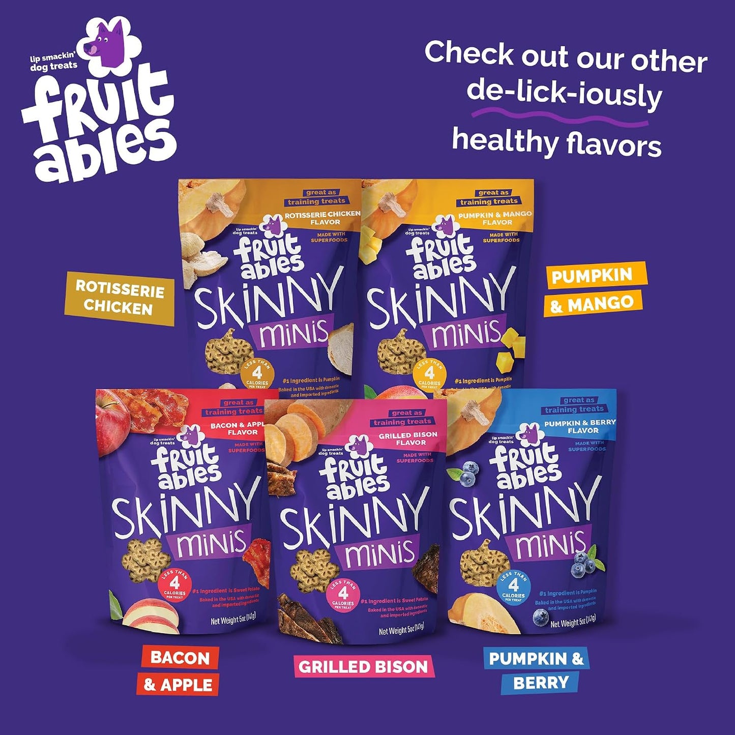 Fruitables Skinny Mini Dog Treats, Healthy Sweet Potato Treat for Dogs, Low Calorie & Delicious, Puppy Training, No Wheat, Corn or Soy, Made in the USA, Bacon and Apple Flavor, 12oz - Image 9