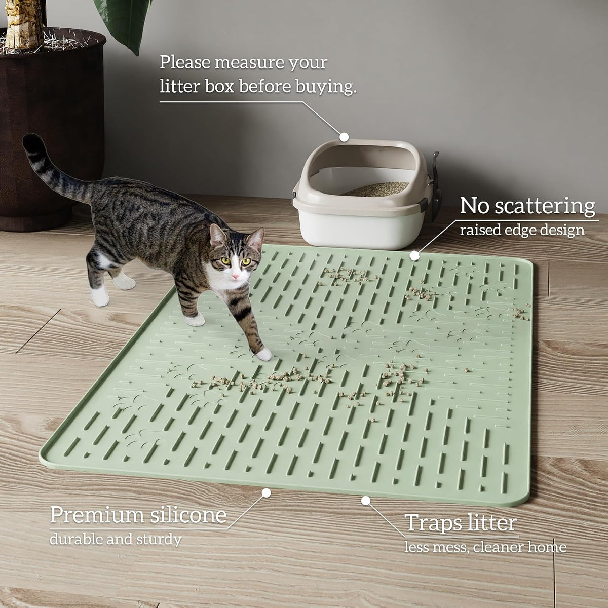 Anti scatter pet feeding and litter mat protecting wooden floors