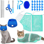 9 Pcs Cat Bathing Bag Set Cat Shower Bag Anti Bite and Scratch for Pet Grooming Washing Brush Comb Muzzle Nail Clipper Nail File Tick Tool(Blue, Gray) - Image 11