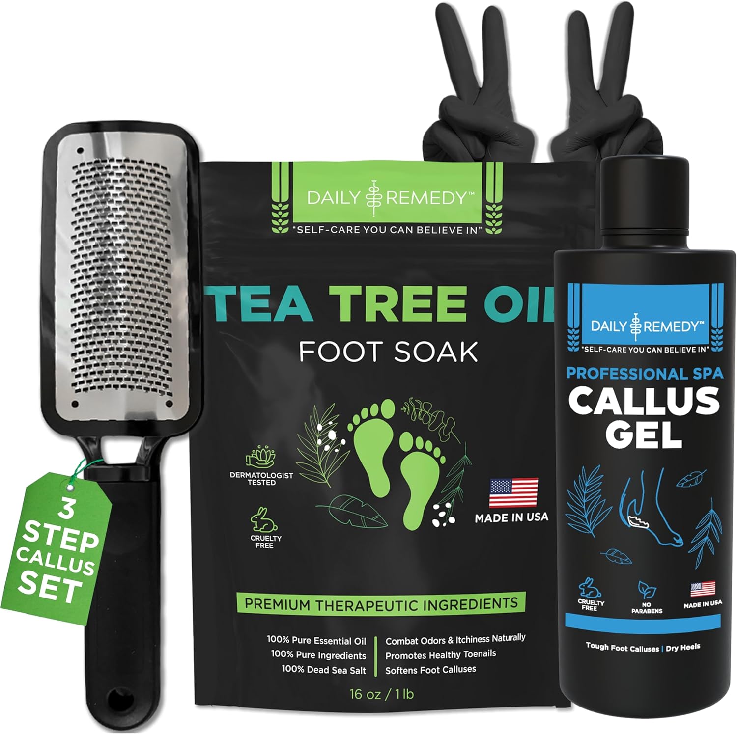 Daily Remedy Foot Callus Remover Gel and Tea Tree Soak set front view
