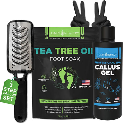 Daily Remedy Foot Callus Remover Gel and Tea Tree Soak set front view