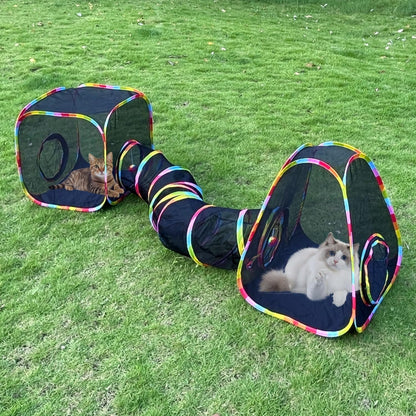 GONPETGP outdoor cat enclosure front view showing full mesh setup on lawn