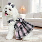 Dog Dress Bowknot Harness Leash Set for Small Dogs Girl Cute Plaid Dog Dress Pearls Bow Tie Spring Summer Princess Clothes Birthday Holiday Doggie Outfits for Puppy Cats Girl Apparel (Black, Small) - Image 9