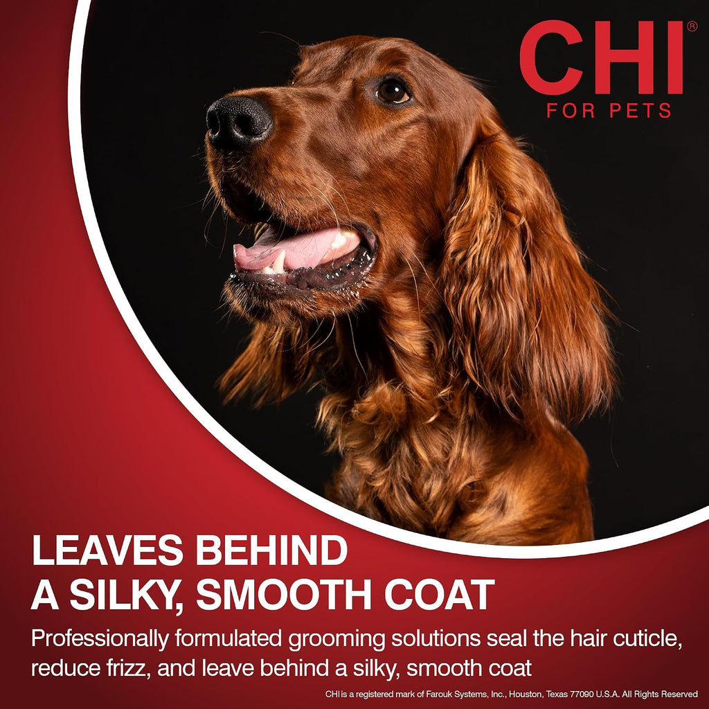 Back of CHI for Dogs 16 fluid ounce bottle with directions