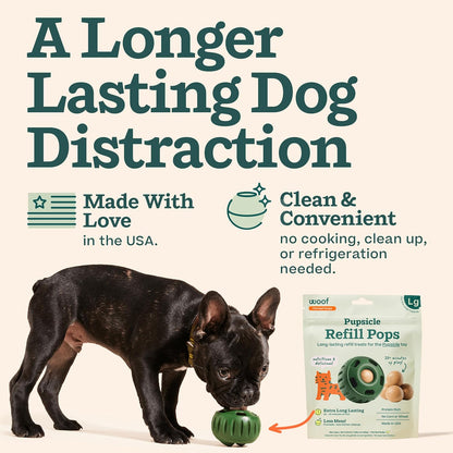 Large size WOOF Pupsicle pre-made replacement dog treats for interactive play toys.