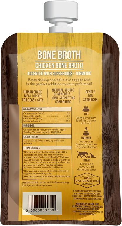 Human grade chicken bone broth for dogs and cats