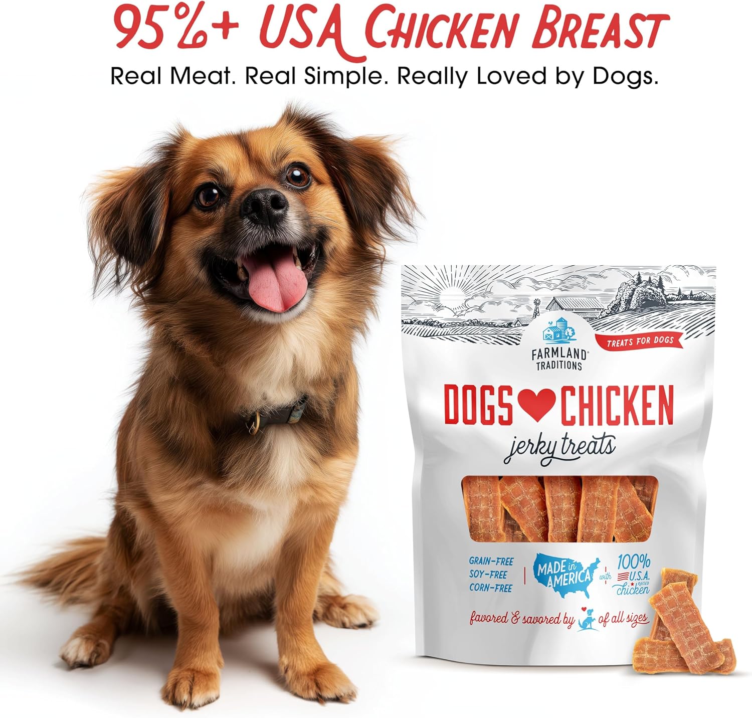 Close up of premium USA made chicken jerky dog treat strip
