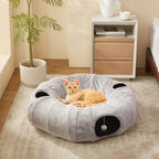 Indoor cat play tunnel toy with multiple cats interacting inside
