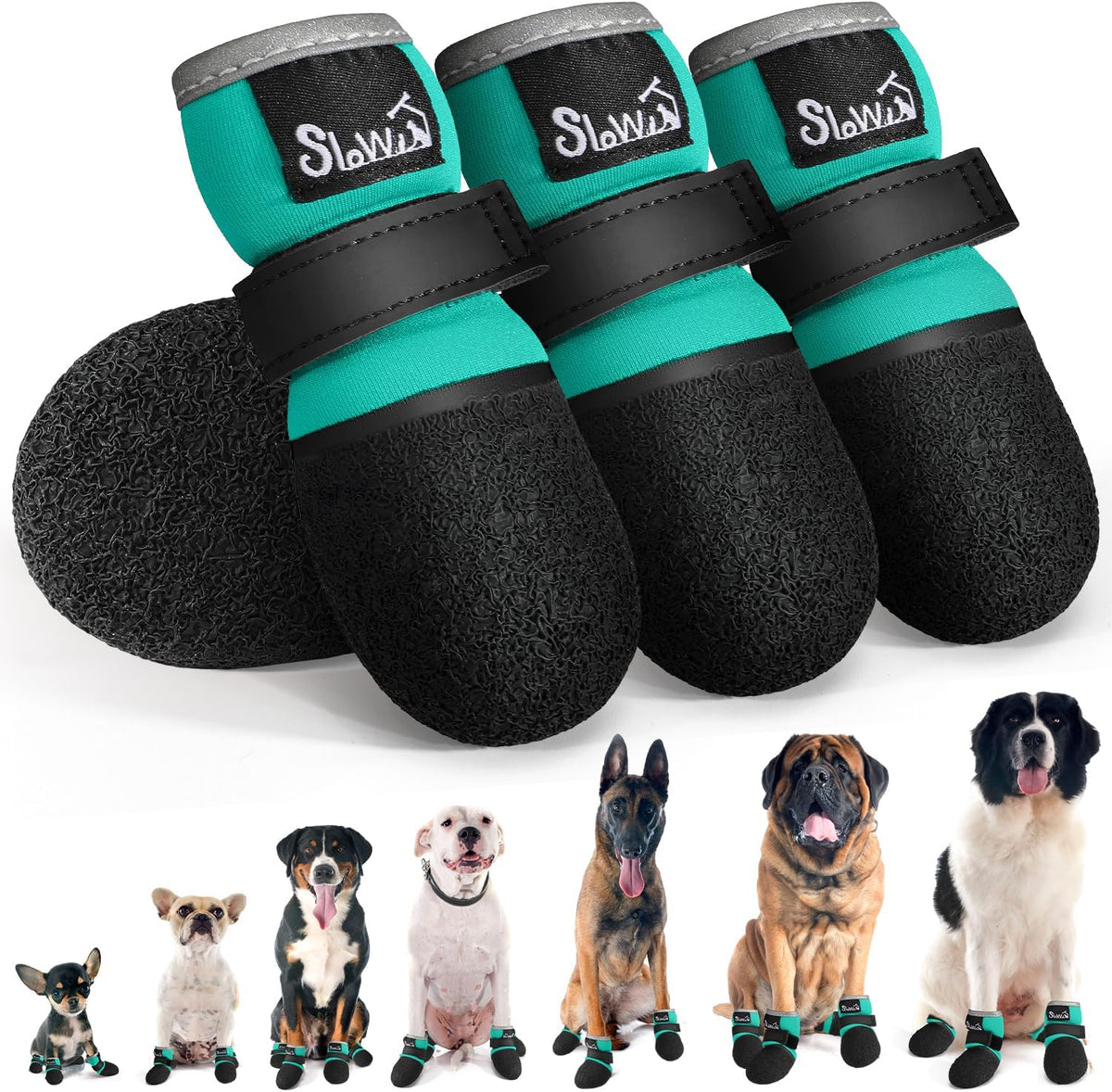 SlowTon Dog Shoes - Breathable Dog Sock Boots for Summer Hot Pavement Hardwood Floors Winter Snow, Waterproof Booties for Small Medium Large Dogs, Non-Slip Paw Protector for Outdoor Walking (Teal, 2) - Image 14