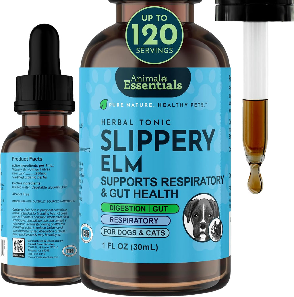 Animal Essentials Slippery Elm - Slippery Elm Bark Anti Diarrhea Drops for Dogs and Cats, Organic Herbal Extract for Healthy Gut, Digestive & Throat Support, Helps Acid Reflux, Liquid Formula- 2 fl oz - Image 9