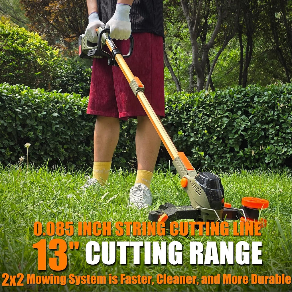 Lightweight 5.2 pounds electric grass trimmer with telescopic handle extended