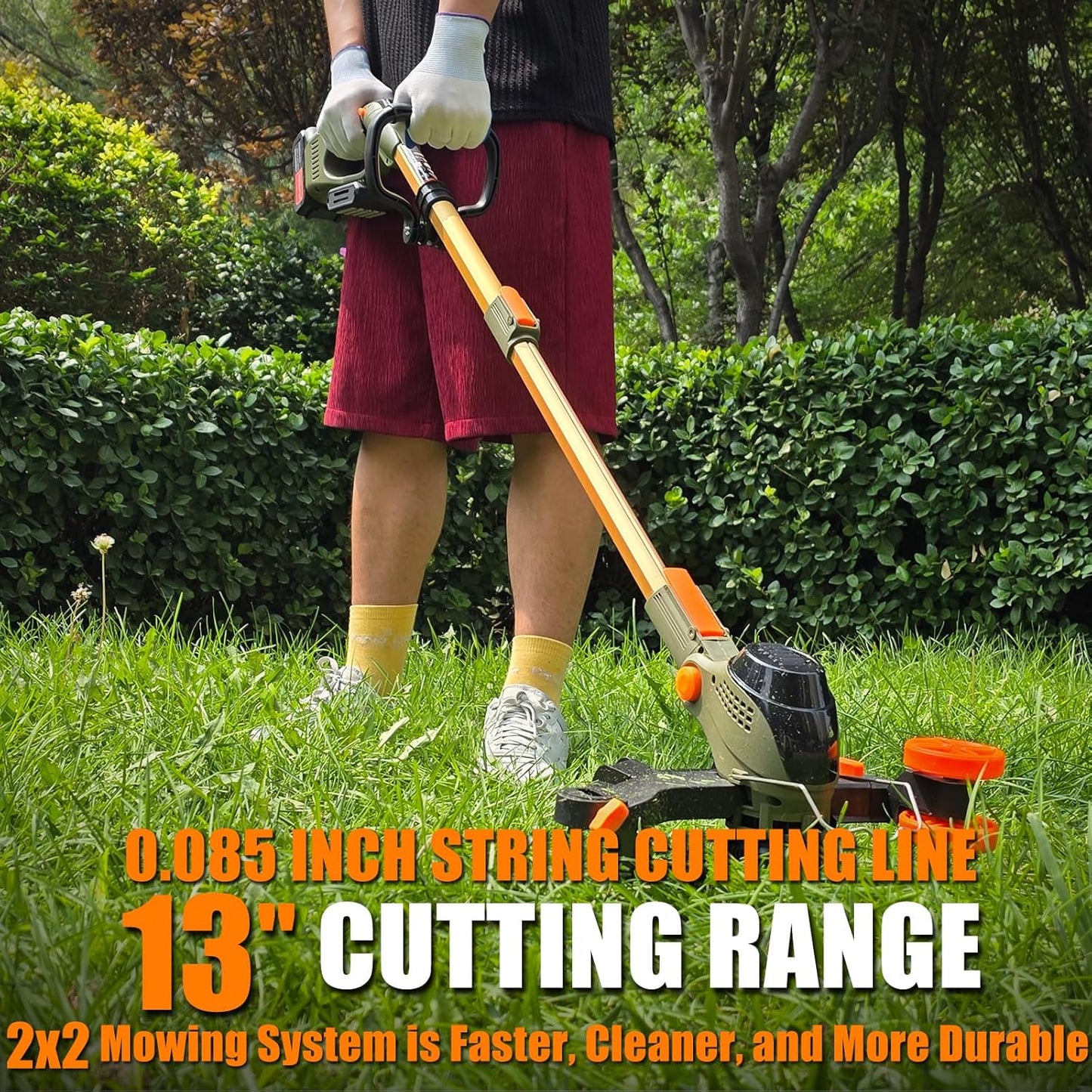 Lightweight 5.2 pounds electric grass trimmer with telescopic handle extended