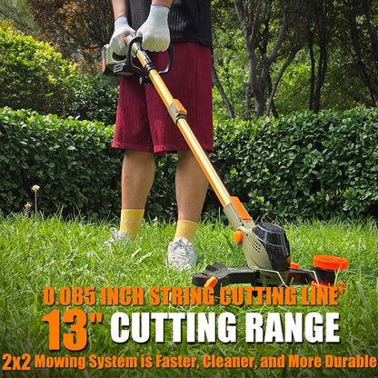 Lightweight 5.2 pounds electric grass trimmer with telescopic handle extended