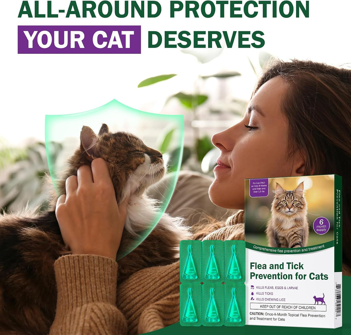 Back of Catego flea and tick prevention packaging for cats