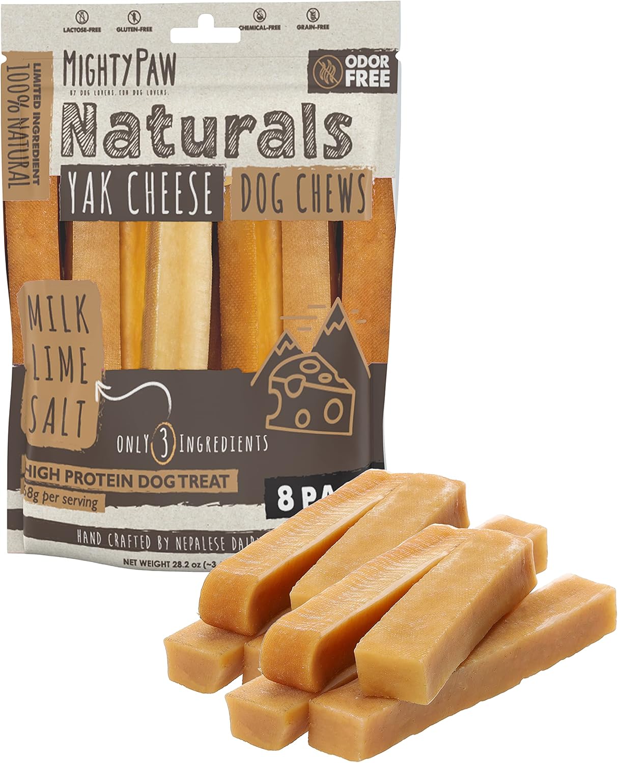 Mighty Paw Yak Cheese Dog Chews - All-Natural Long Lasting Hard Chew for Aggressive Chewers - High Protein, Odor-Free Dog Treat - 3 Ingredient Natural Yak Chews for Large Dogs - (4 Pack) - Image 14