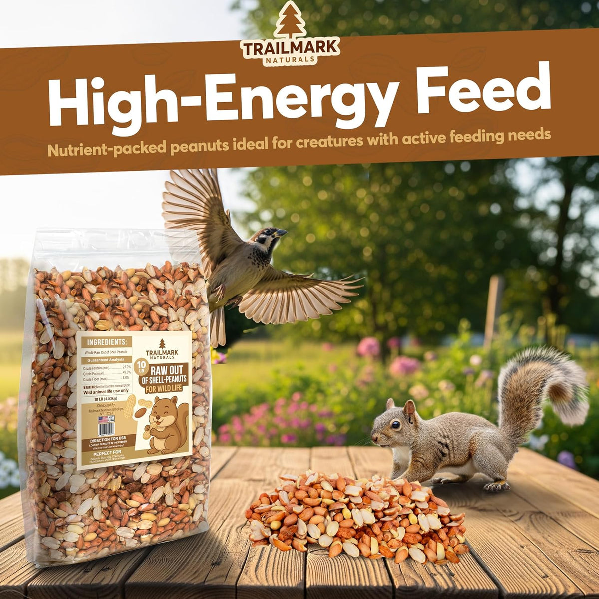 Nutrition label and ingredients on Trailmark Naturals peanut bag