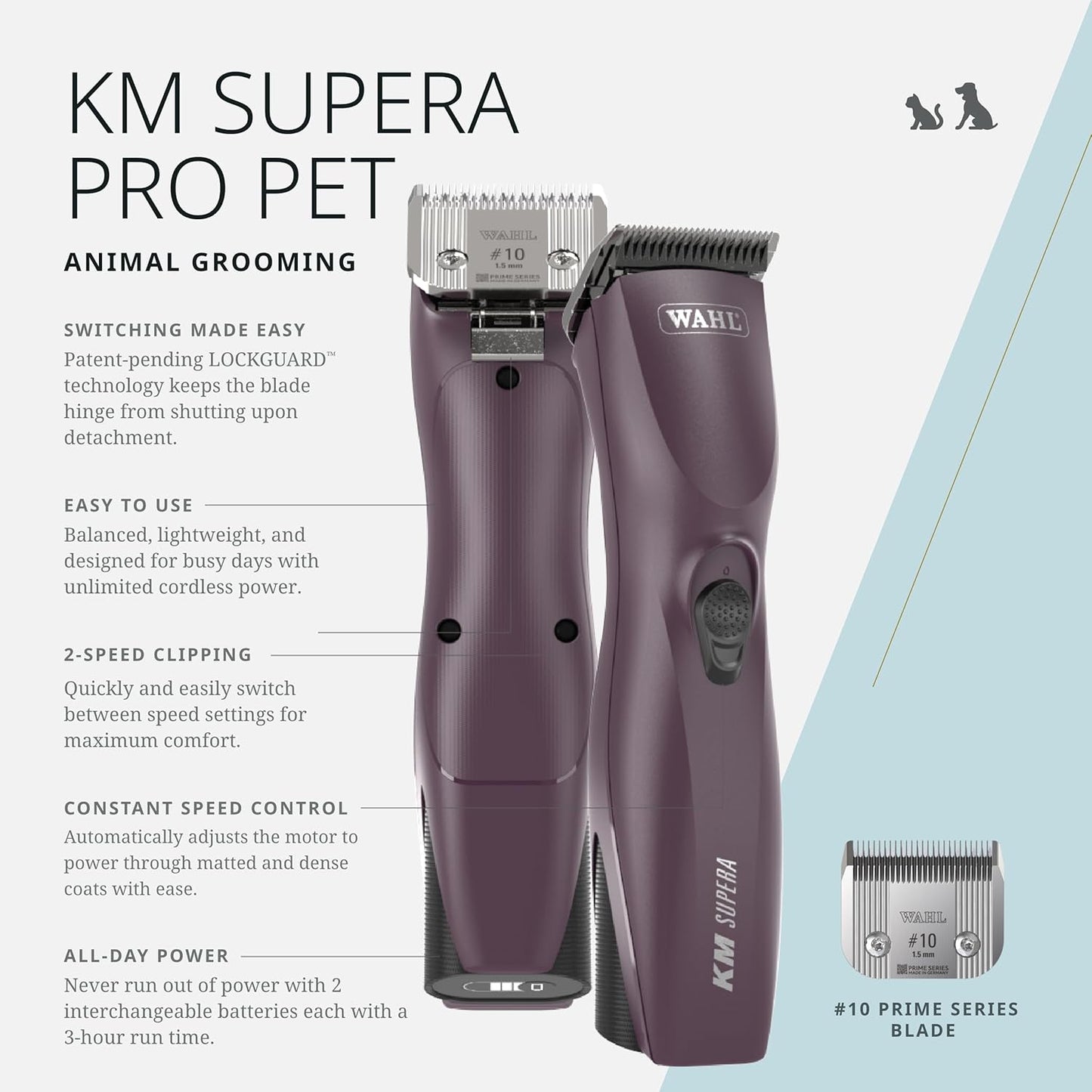 Wahl professional cordless pet clipper with interchangeable batteries and charging base