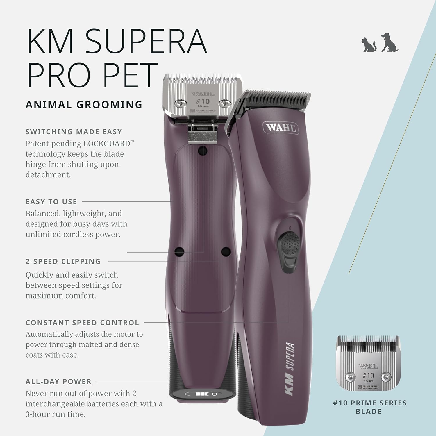 Wahl professional cordless pet clipper with interchangeable batteries and charging base
