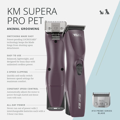 Wahl professional cordless pet clipper with interchangeable batteries and charging base