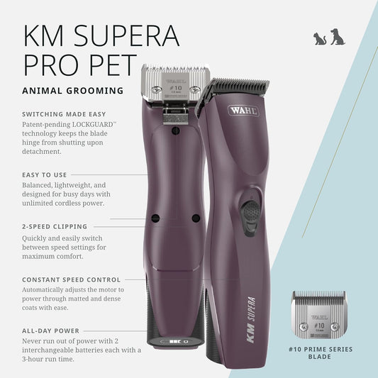 Wahl professional cordless pet clipper with interchangeable batteries and charging base