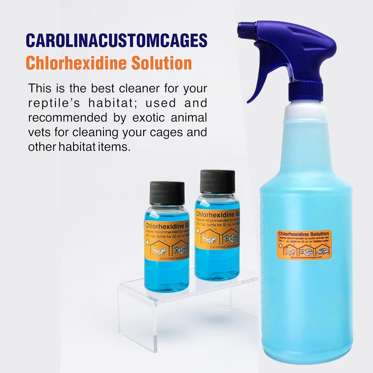 Carolina Custom Cages reptile disinfectant bottle and refill packs