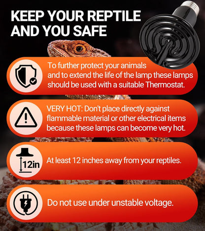 Repti Zoo ceramic infrared heater showing dimensions for terrarium compatibility