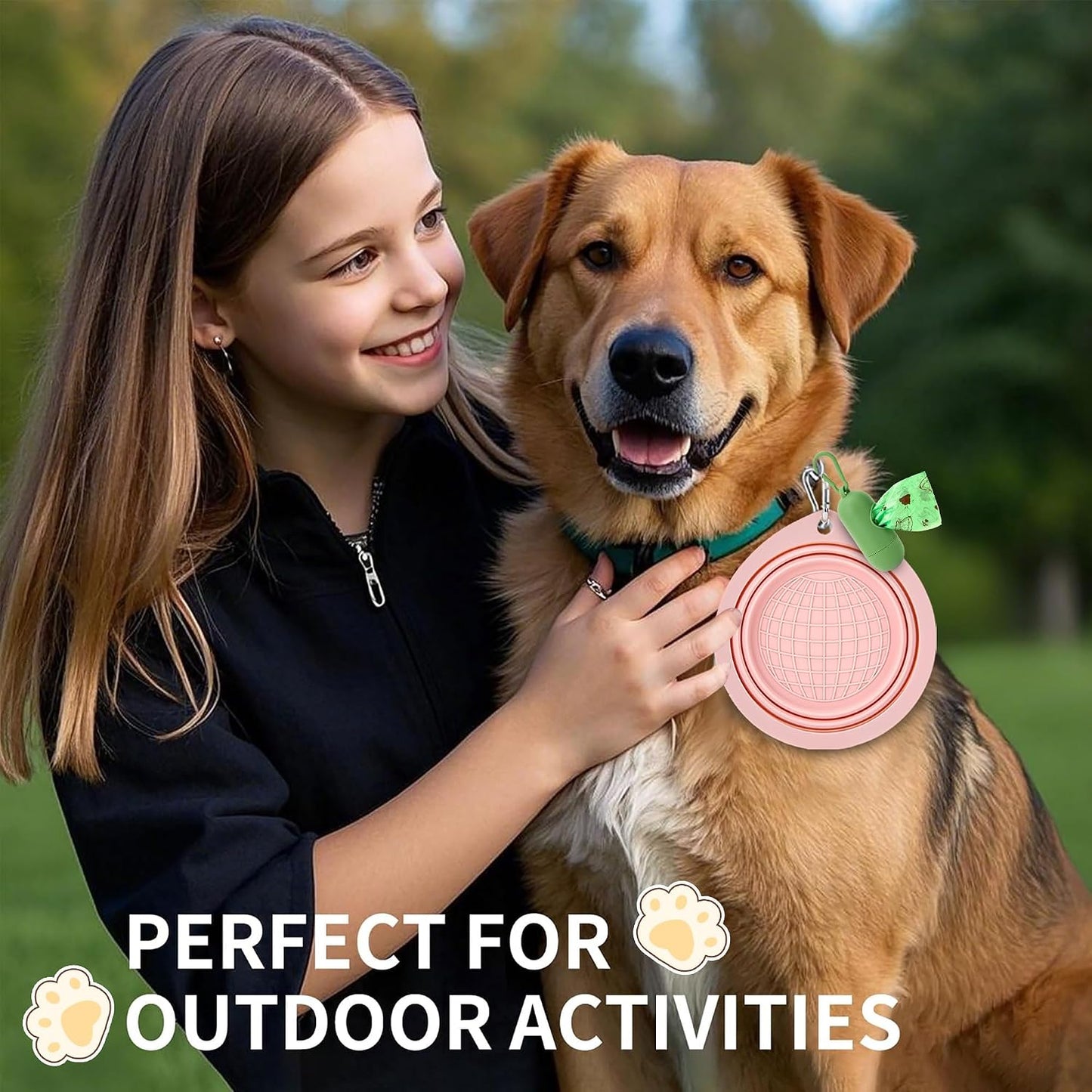 Portable silicone pet bowls expanded with water and food for outdoor hiking