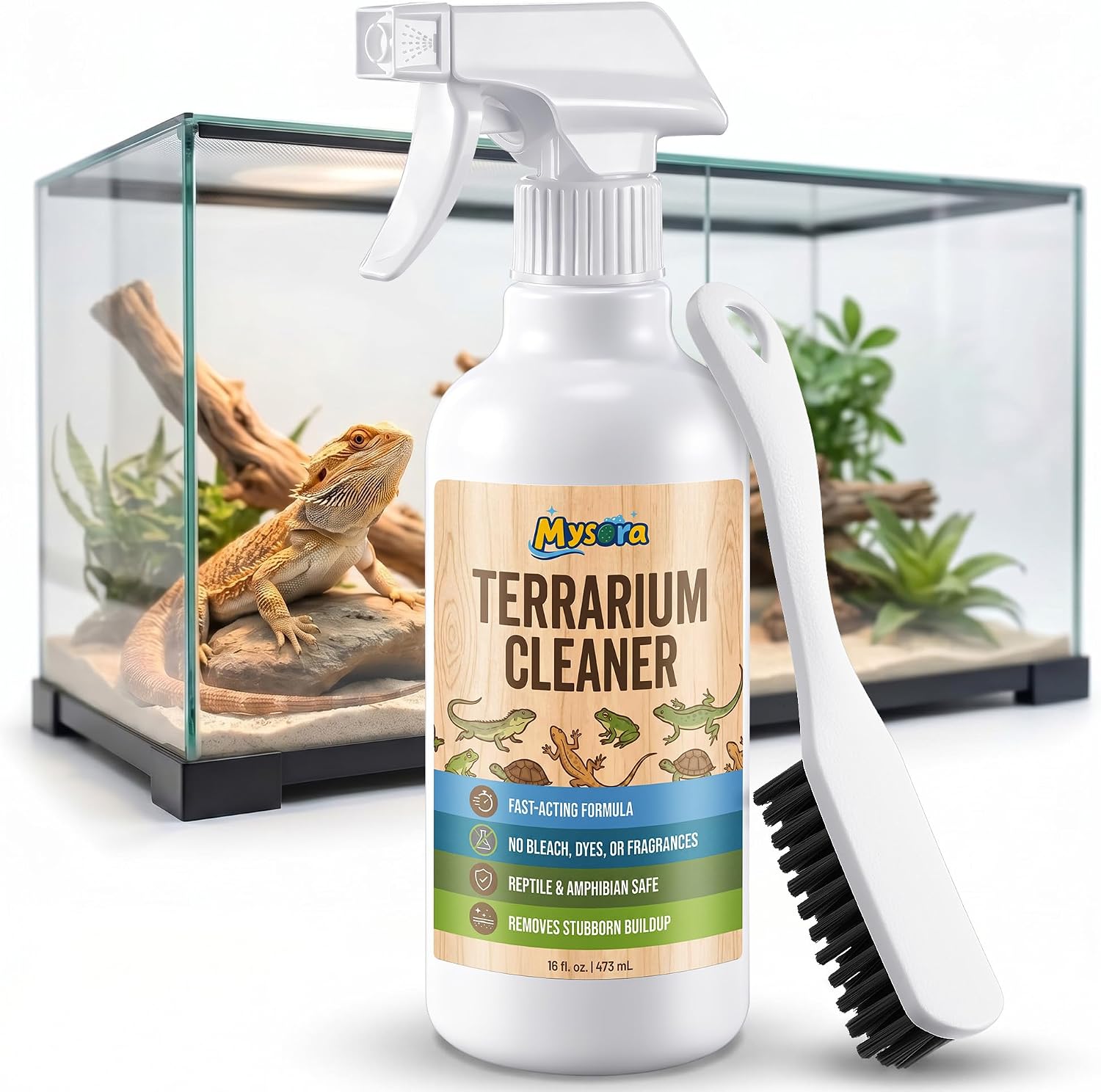Mysora bearded dragon tank cleaner kit 16 fluid ounce bottle front view