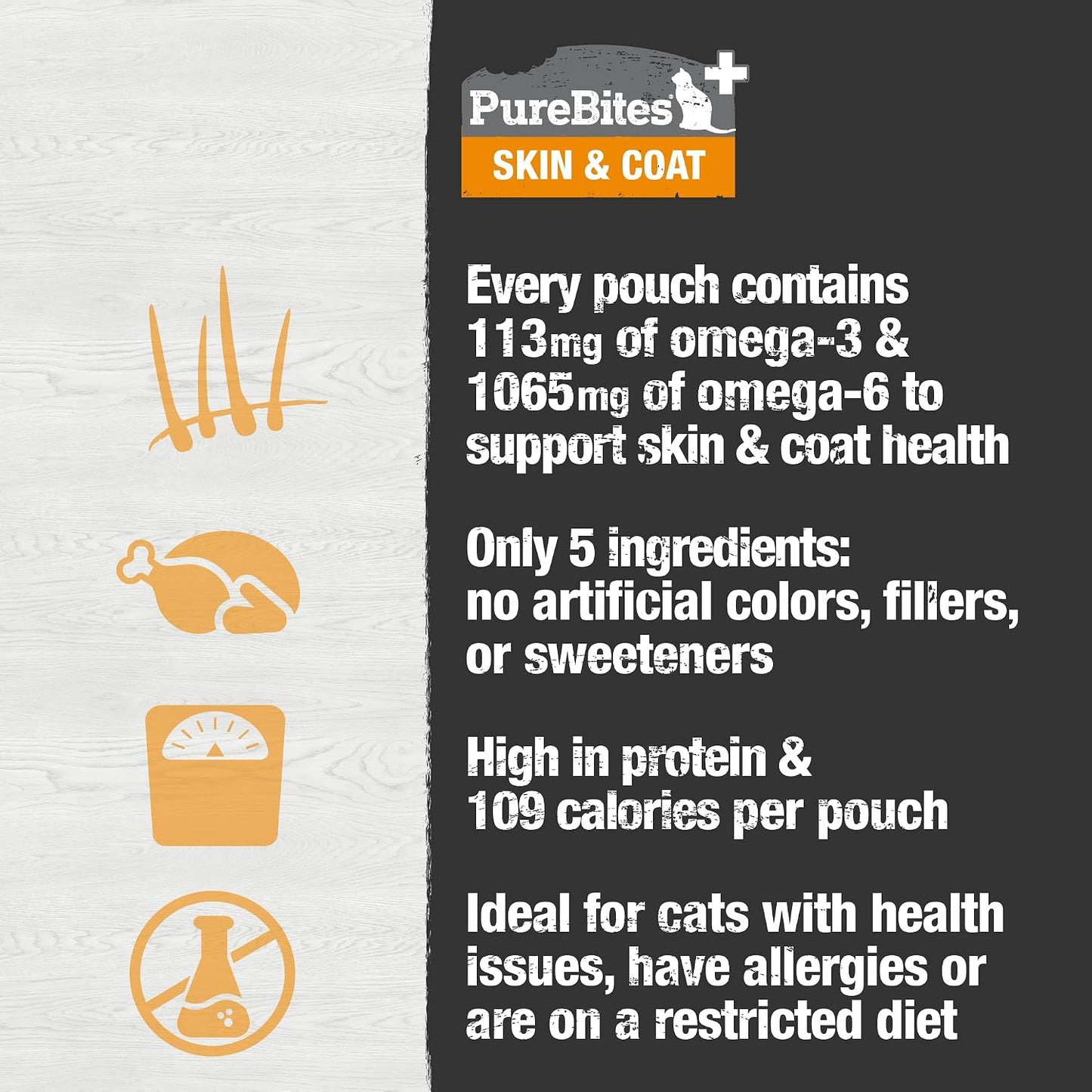 PureBites Skin and Coat cat treat 15 count case packaging