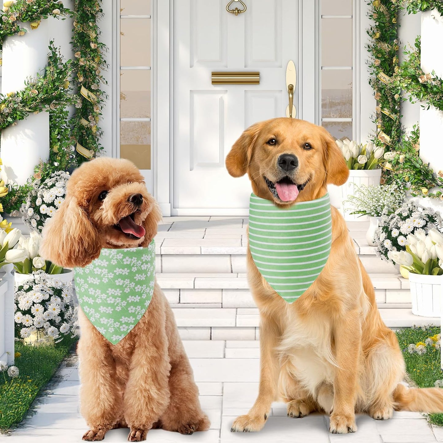 Collection of six different pattern styles on dog bandanas