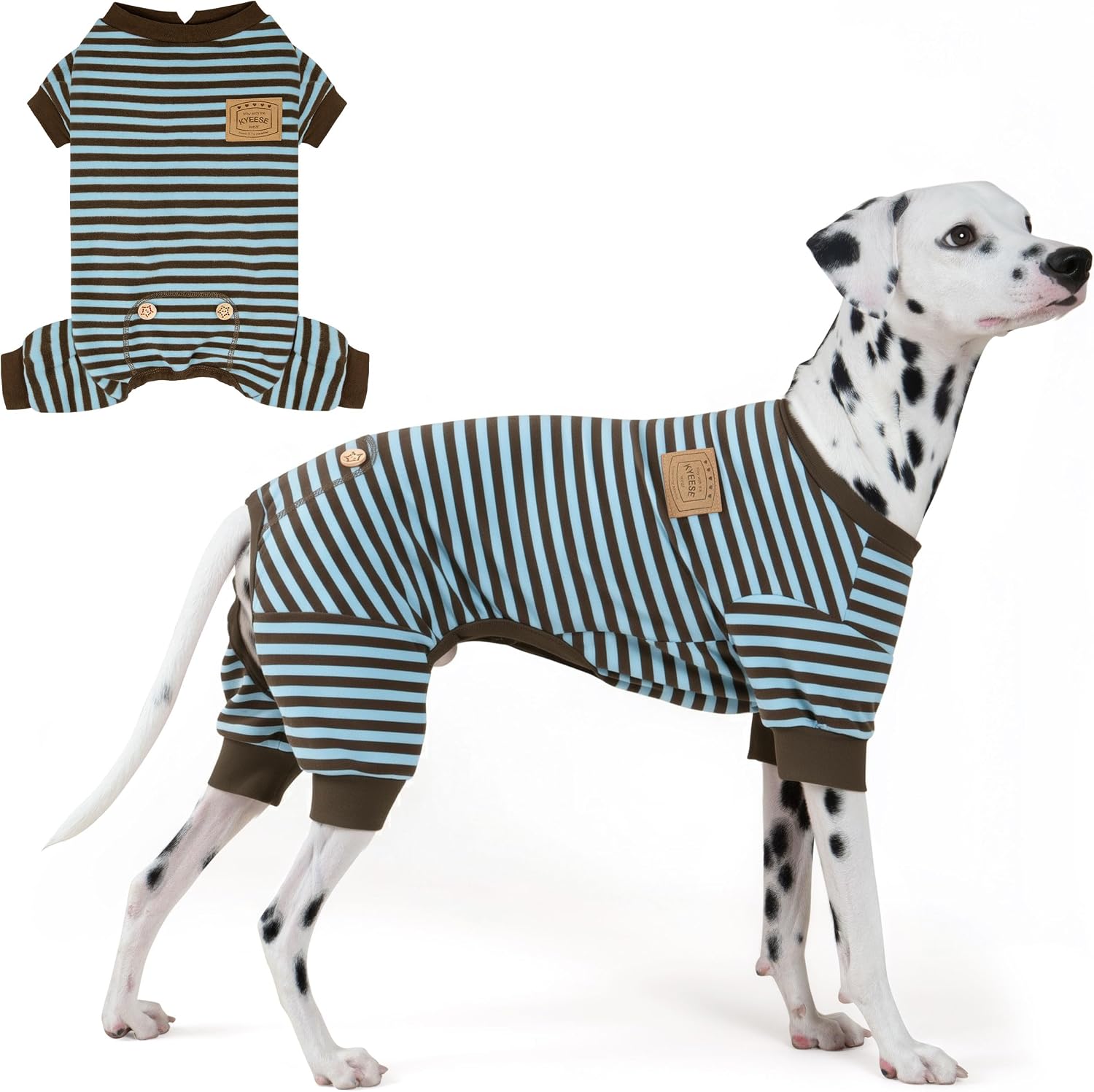 KYEESE Dog Pajamas Stretchable 4 Legs Doggie Jammies Striped Jumpsuit Lightweight Onesie Puppy Pajamas Cozy Outfit Comfortable Dog Clothes Hair Shedding Cover Pet Sleepwear, Green Striped, Medium - Image 13