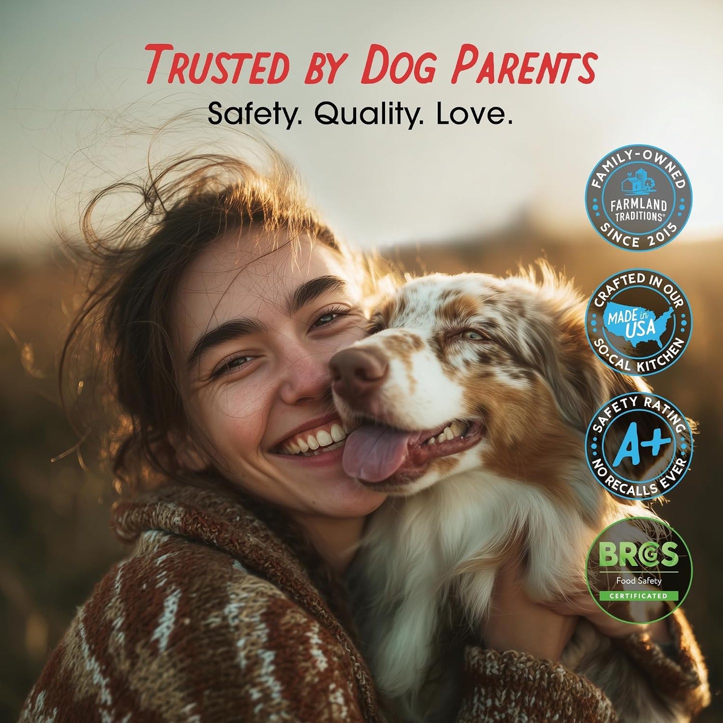 Dog enjoying Farmland Traditions premium jerky treat