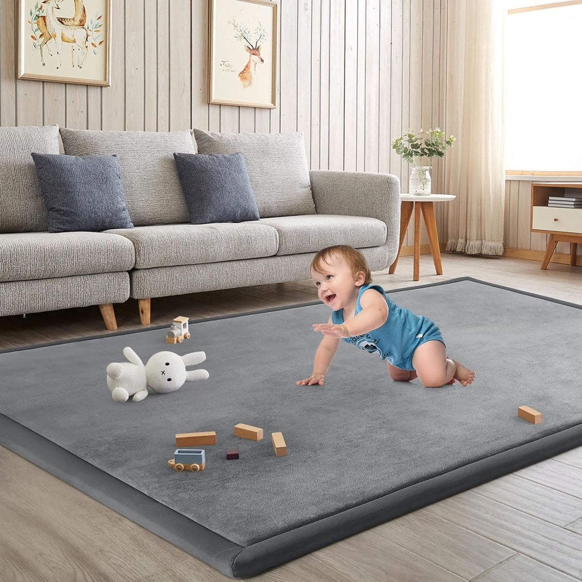 Ilpeod baby play mat front view showing grey color and square layout