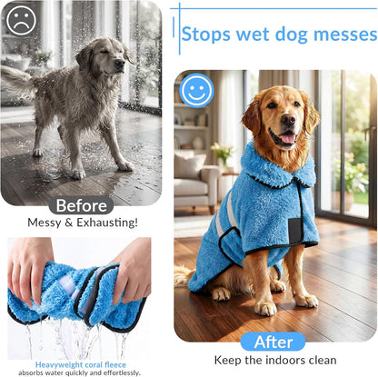 Side view of the Bienbee quick drying pet towel wrap secured around a dog's torso.