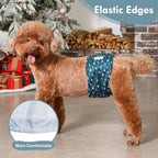Colorful patterned dog belly bands laid out flat showing inner lining.