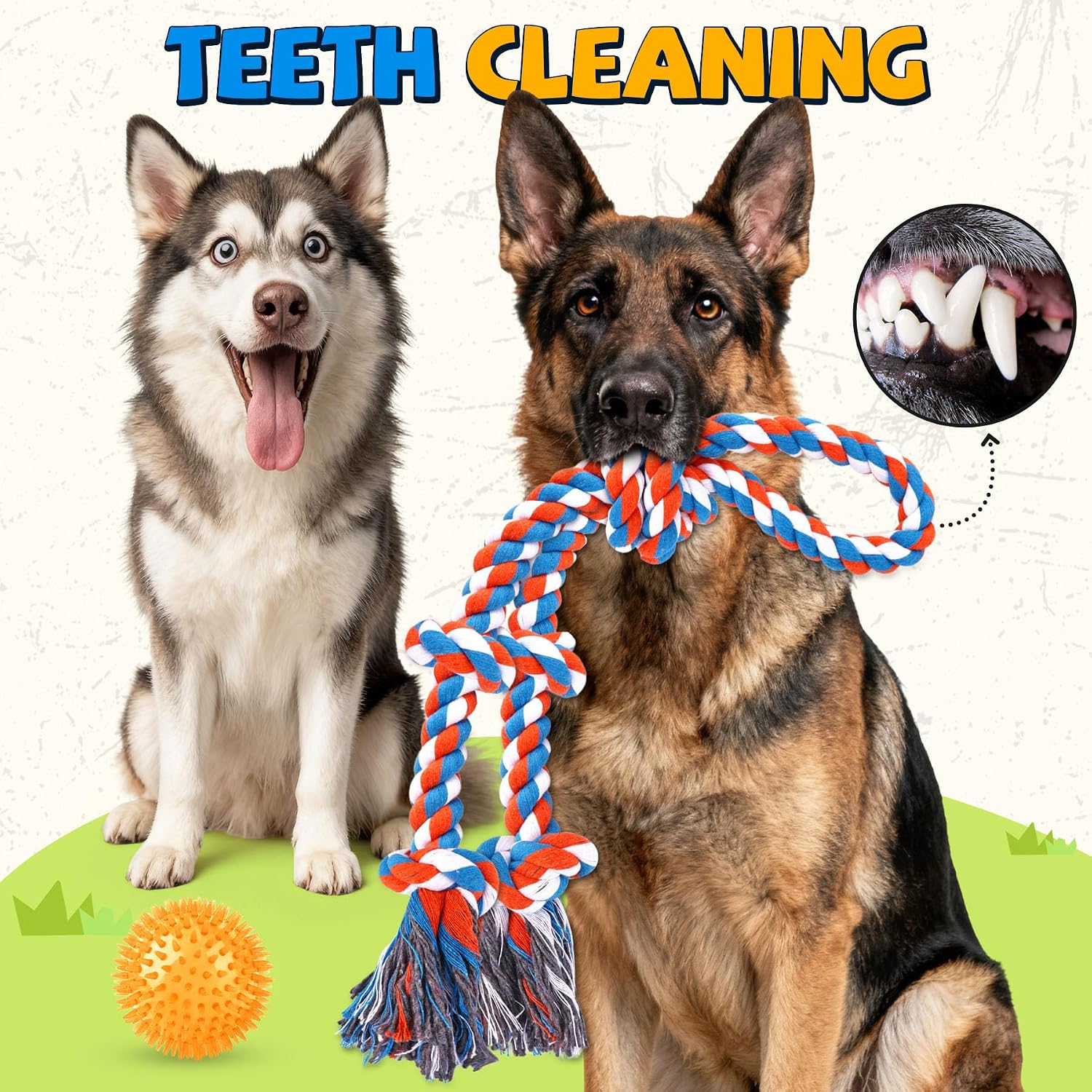 Detailed view of the dense cotton fibers that provide dental cleaning benefits for dogs