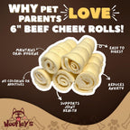 Dog chewing on Woofley's beef cheek roll for dental health