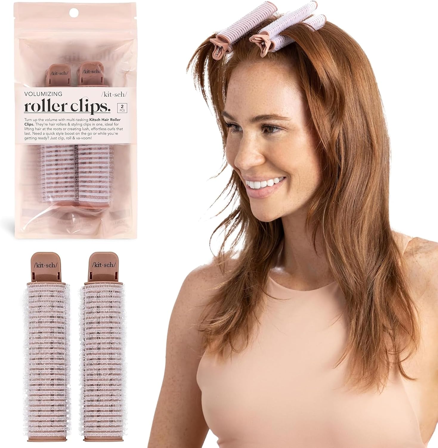 Kitsch Volumizing Hair Clips front view showing the 2-piece terracotta rollers