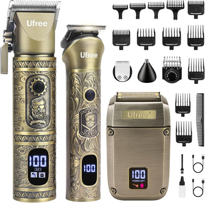 Ufree beard trimmer and hair clippers grooming kit front view showcasing bronze vintage pattern