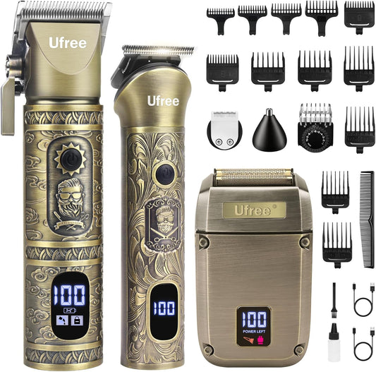 Ufree beard trimmer and hair clippers grooming kit front view showcasing bronze vintage pattern