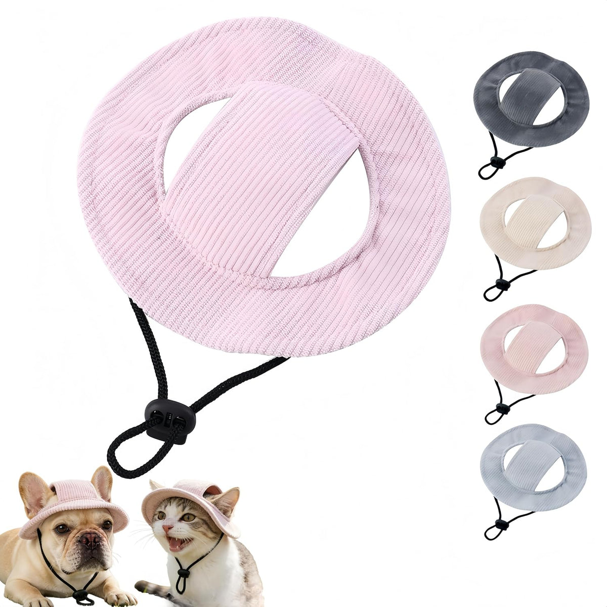 Corduroy Dog Sun Hat with Ear Holes, Adjustable Strap Pet Cap for Small Medium Dogs, Breathable UV Protection, Multiple (Blue, M) - Image 12