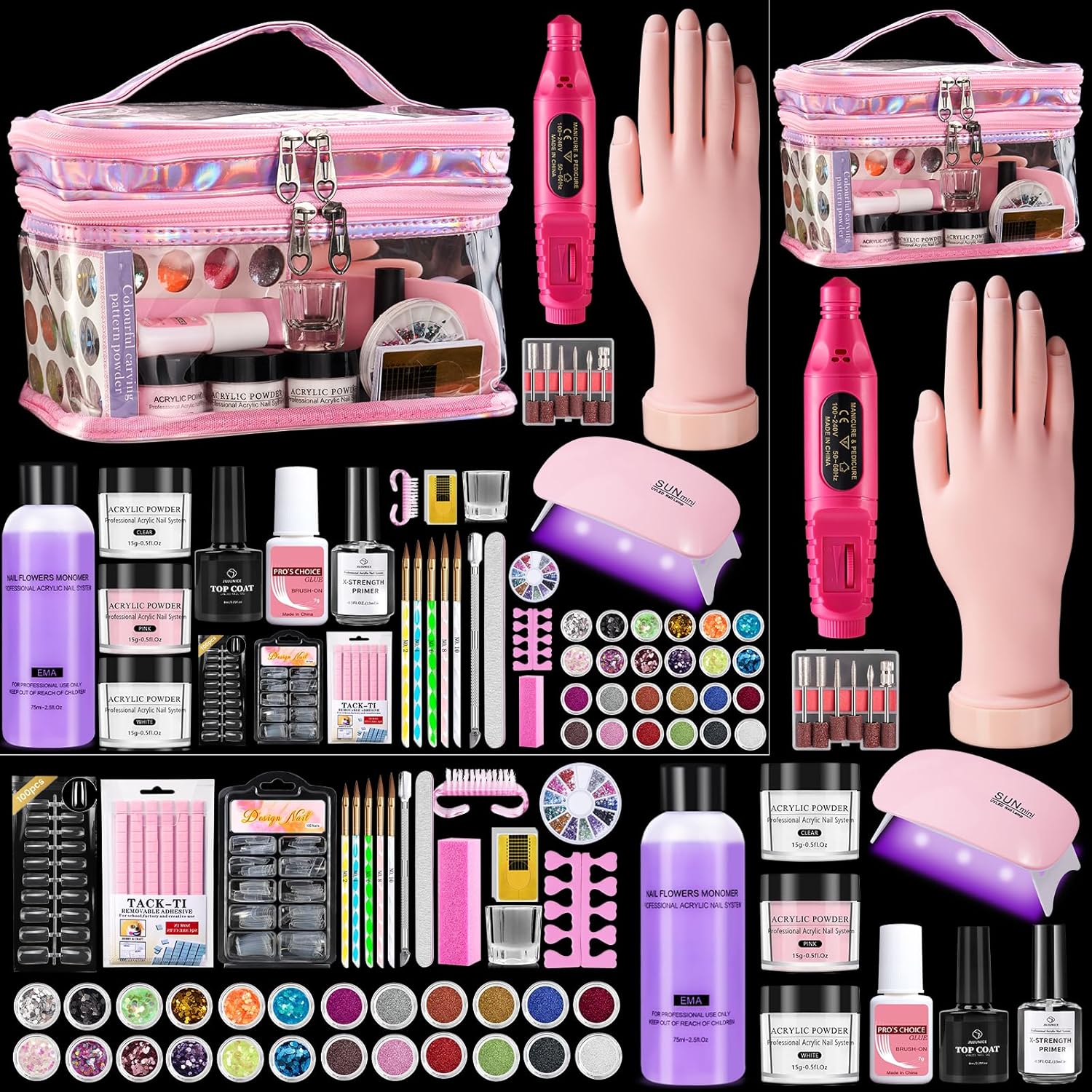 Deciniee Professional Acrylic Nail Kit for beginners with pink storage bag