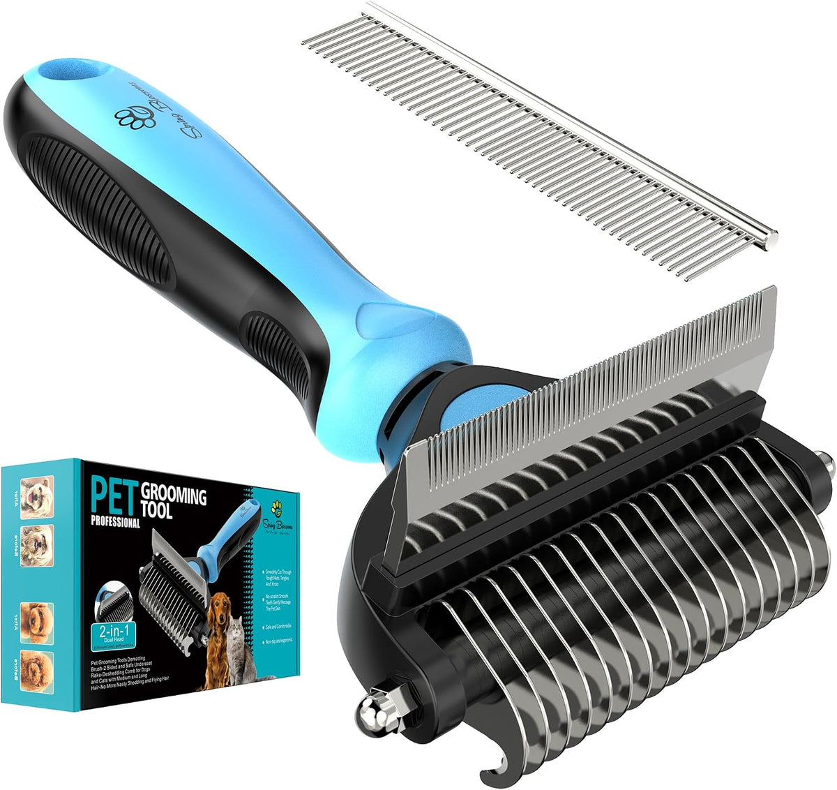 Spring Blossoms-2 in 1 Professional Grooming Rake for Cats & Dogs-Dematting Comb for Easy Mats & Tangles Removing,Pet Brush Safe No More Nasty Shedding and Flying Hair (Orange) - Image 11